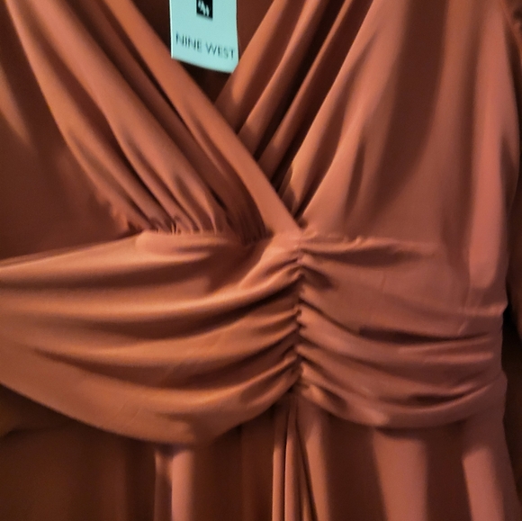 NWT Nine West Ruffled Dark Russet Ruched Dress - Picture 5 of 9